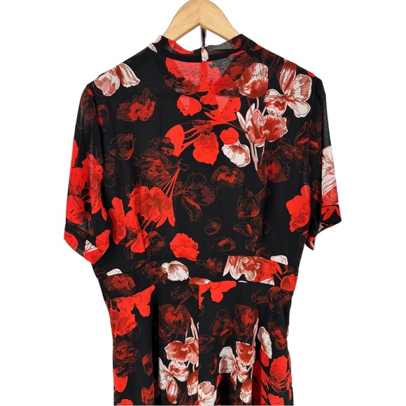 Red Black Floral Short Sleeve Tie Neck Maxi Dress size 14 NWT - Picture 7 of 11